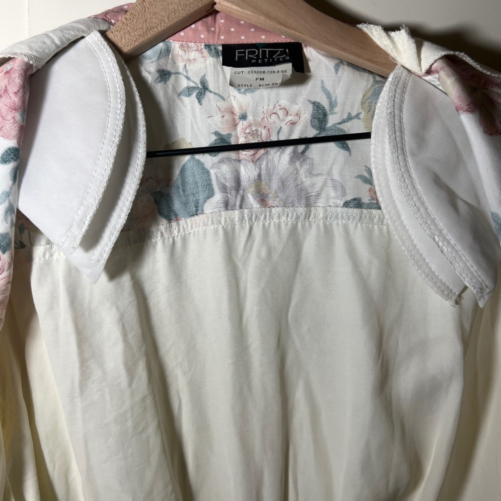 Vintage Fritzi Petites Floral Polka Dot Tie Front Blouse White Pink PM 9136-ZG3P - Picture 7 of 14